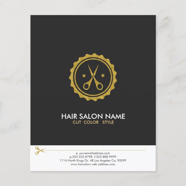 Gray White & Gold Scissors Hairstylist Logo Flyer (Front)