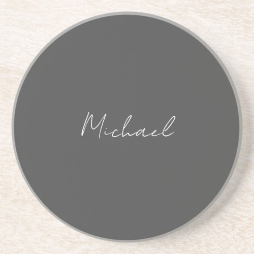 Gray White Handwritten Minimalist Your Name Coaster