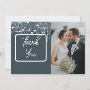 Gray & White Hanging Lights Photo Thank You Card