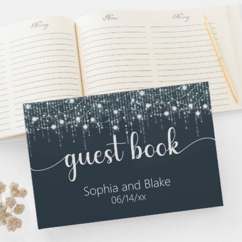 Gray  White Hanging Lights Wedding Guest Book