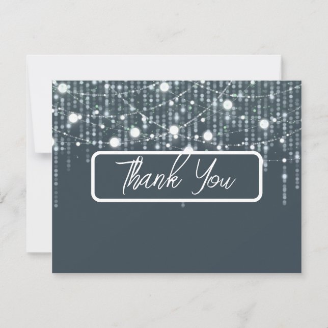 Gray & White Hanging Lights Wedding Thank You Card (Front)