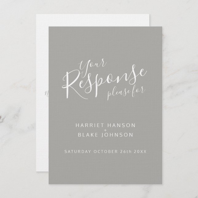 Gray white heart wedding reply RSVP Invitation (Front/Back)