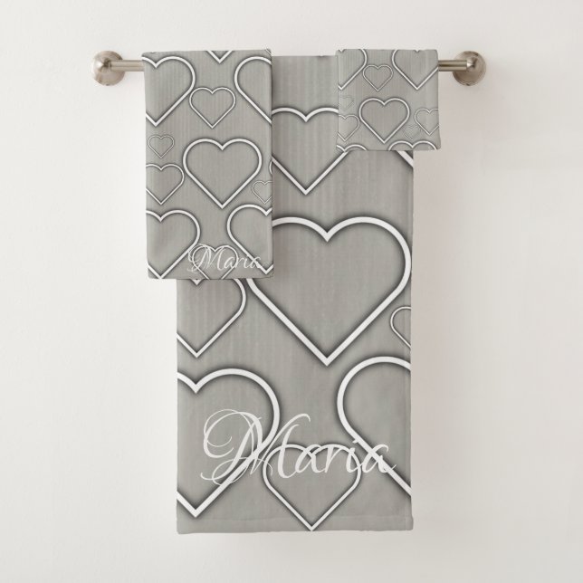 Gray & White Hearts   Bathroom Towel Sets (Insitu)