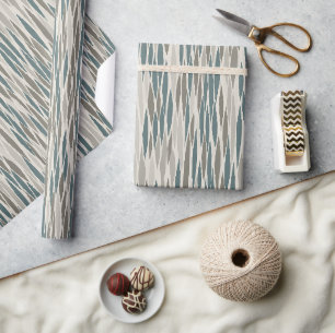 Gray White Herringbone Diamond Wrapping Paper