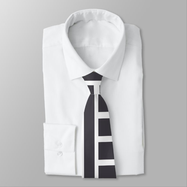 Gray White Horizontal Vertical Stripes Neck Tie (Tied)