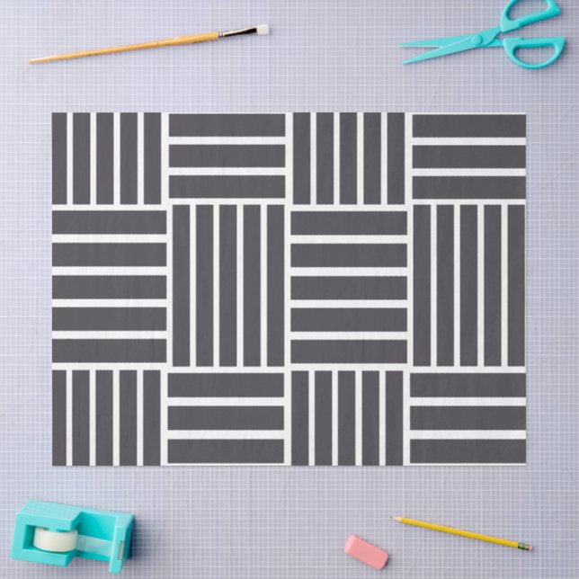 Gray White Horizontal Vertical Stripes Tissue Paper (Craft)