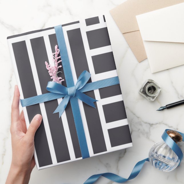 Gray White Horizontal Vertical Stripes Wrapping Paper (Gifting)