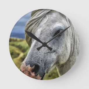 Gray / White Horse Wall Clock