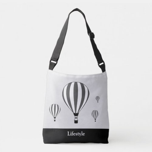 Gray  white hot air balloons on silver and black crossbody bag