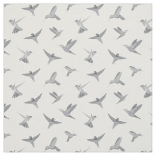Gray White Hummingbird Pattern Fabric