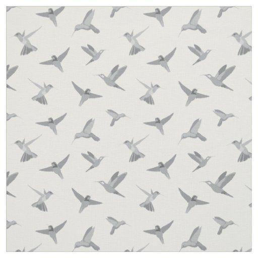 Gray White Hummingbird Pattern Fabric
