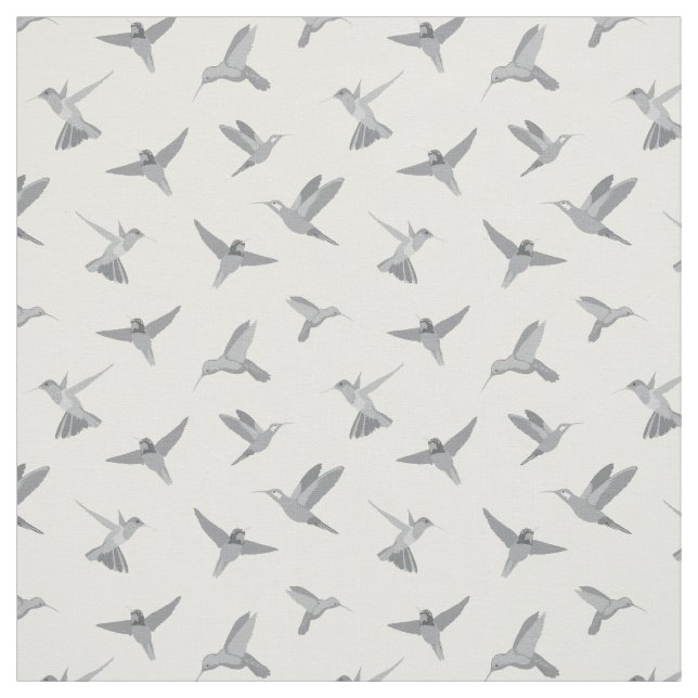 Gray White Hummingbird Pattern Fabric (Swatch)