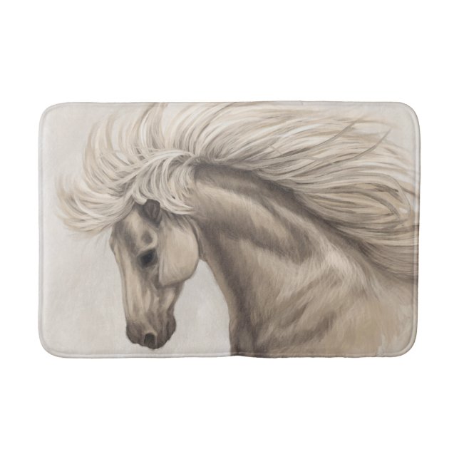 Gray White Ivory Horse Wild Mane Bath Mat (Front)