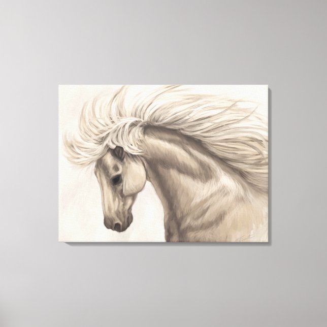 Gray White Ivory Horse Wild Mane Canvas Print (Front)