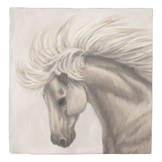Gray White Ivory Horse Wild Mane Duvet Cover