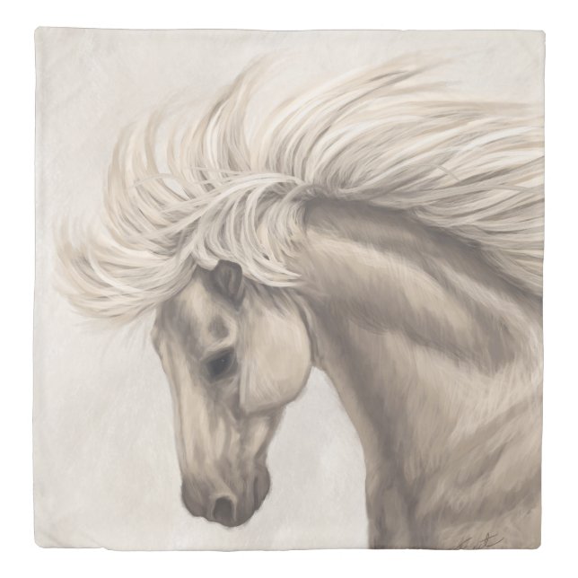 Gray White Ivory Horse Wild Mane Duvet Cover (Front)