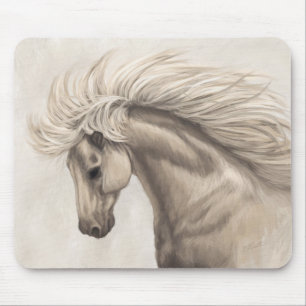 Gray White Ivory Horse Wild Mane Mouse Pad