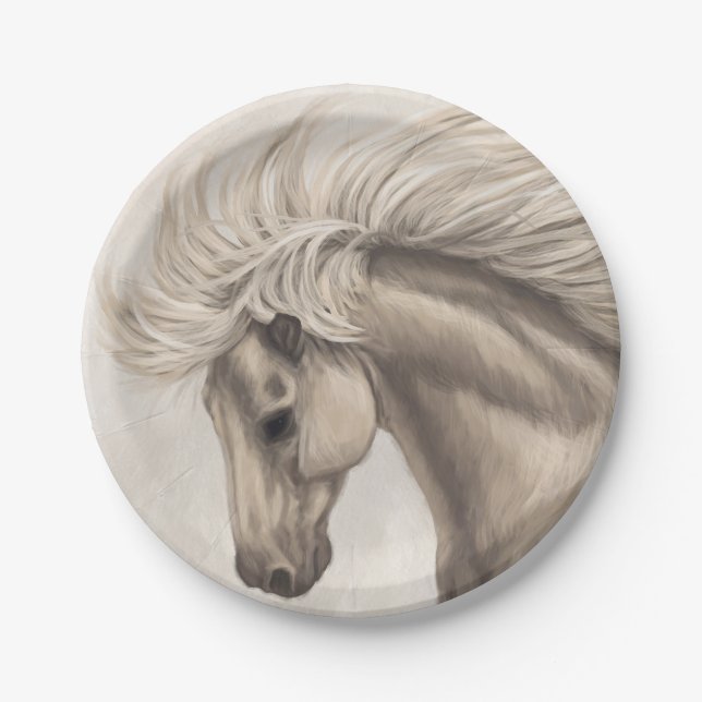 Gray White Ivory Horse Wild Mane Paper Plates (Front)