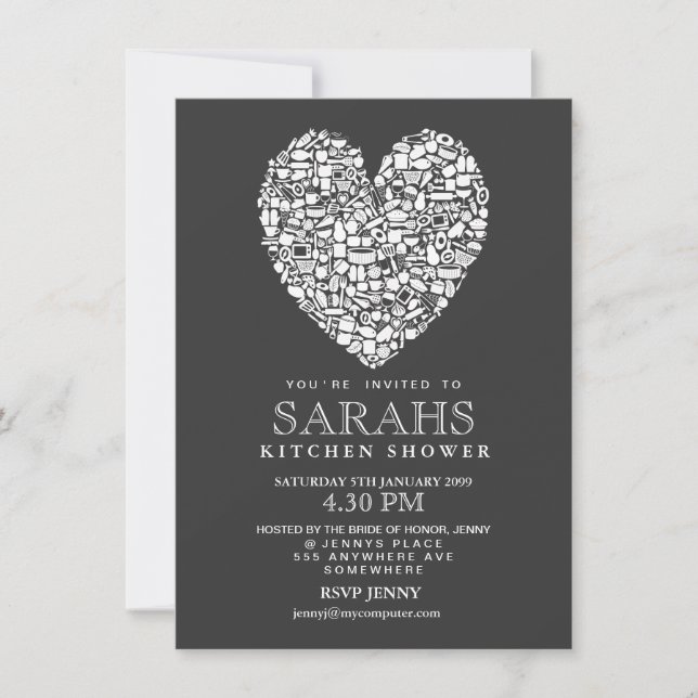 Gray White Kitchen Tea Bridal Shower Party Invite (Front)