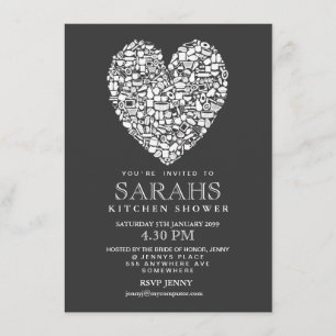 Gray White Kitchen Tea Bridal Shower Party Invite
