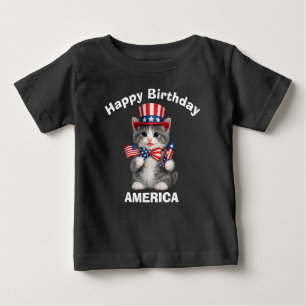 Gray & White Kitten (1d) Patriotic Kid T-Shirt