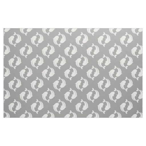 Gray white Koi Fish oriental pattern fabric