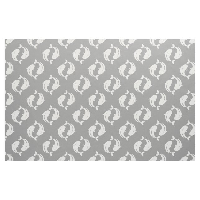 Gray white Koi Fish oriental pattern fabric