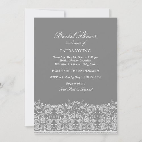 Gray  White Lace  Bridal Shower Invitation