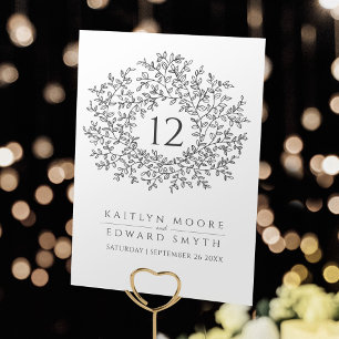 Gray white leaf circle monogram wedding custom table number