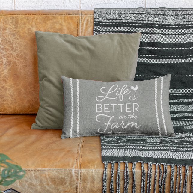 Gray & White Life Is Better On The Farm Lumbar Pillow (Creator Uploaded)