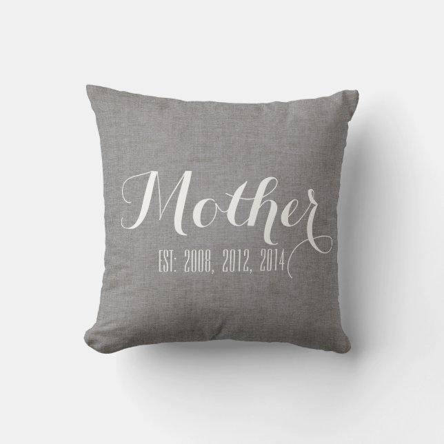 Gray White Linen Personalized Mother's Day Gift Throw Pillow (Front)
