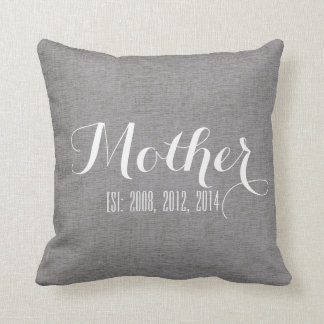 Gray White Linen Personalized Mother's Day Gift Throw Pillow
