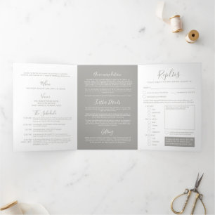 Gray white little heart wedding all-in-one Tri-Fold invitation