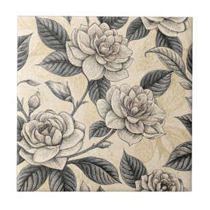 Gray White Magnolia Porcelain Botanical Ceramic Tile
