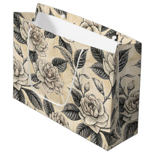 Gray White Magnolia Porcelain Botanical Large Gift Bag