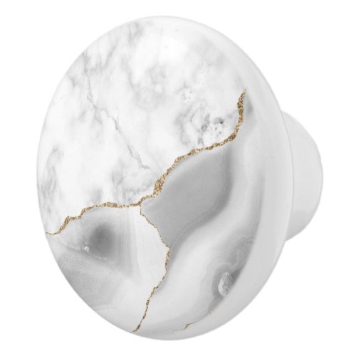 Gray White Marble Agate Gold Glitter Ceramic Knob