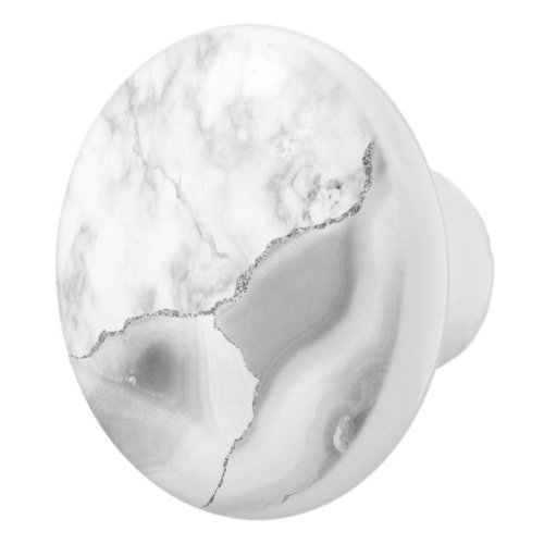 Gray White Marble Agate Silver Glitter Ceramic Knob