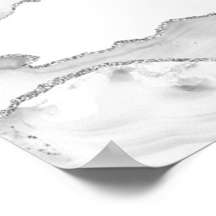 Gray White Marble Agate Simple Silver Glitter Poster