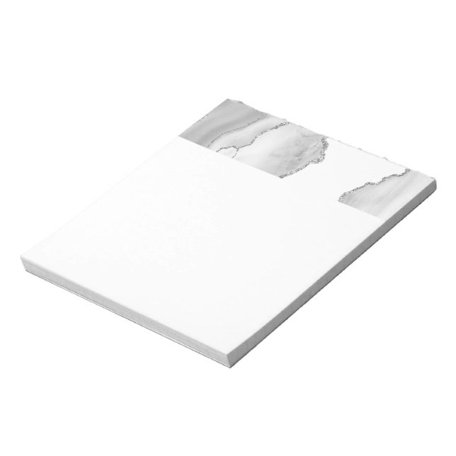 Gray White Marble Agate Simple Silver Sparkle Notepad (Rotated)