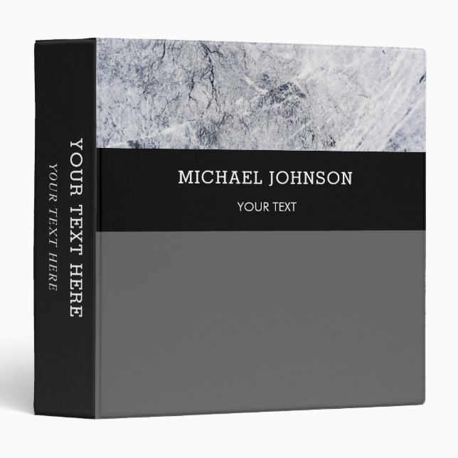 Gray white marble black personalized school 3 ring binder (Front/Spine)
