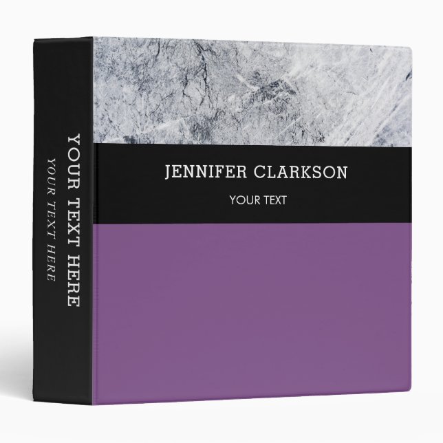 Gray white marble purple personalized school 3 ring binder (Front/Spine)