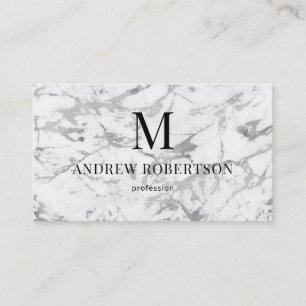 Gray White Marble QR Code Monogram Business Card