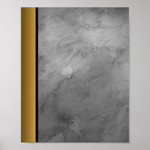 Gray White  Marble Stone / Black Gold Border Art  Poster
