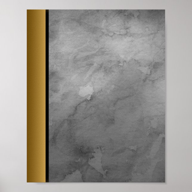 Gray White  Marble Stone / Black Gold Border Art  Poster (Front)