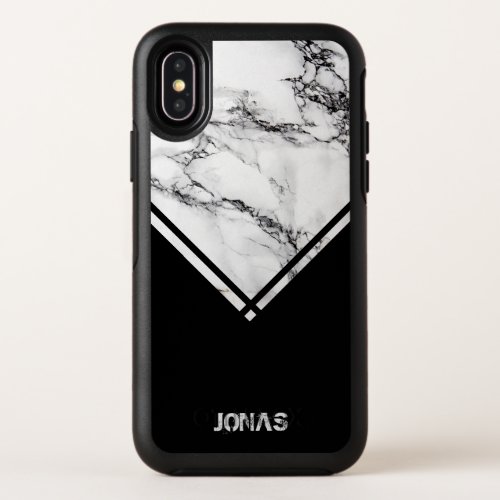 Gray  White Marble Stone  Black Stripes OtterBox Symmetry iPhone X Case