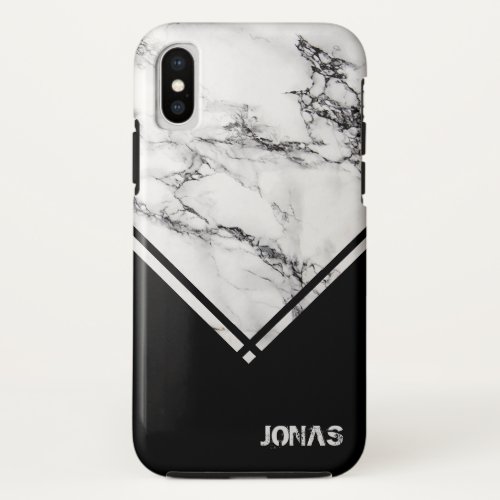 Gray White Marble Stone Black Triangle iPhone X Case