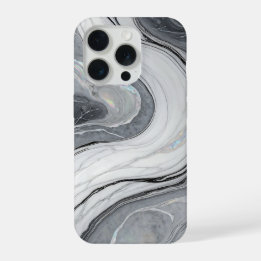Gray White Marble Swirl Holographic Luxury iPhone 15 Pro Case