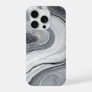 Gray White Marble Swirl Holographic Luxury iPhone 15 Pro Case