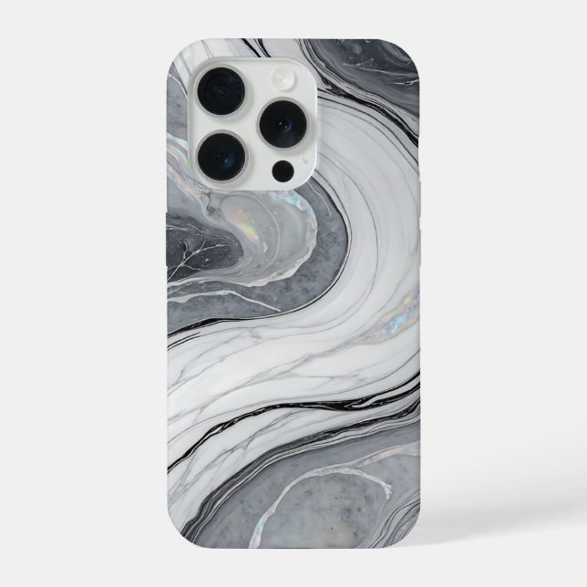 Gray White Marble Swirl Holographic Luxury iPhone Case (Back)