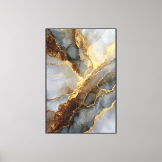 Gray & White Marble Swirl with Gold Veins Canvas Print